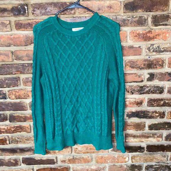 Old Navy Green Cable Knit Crew Neck Pullover Sweater Women's Size Small - Picture 1 of 4
